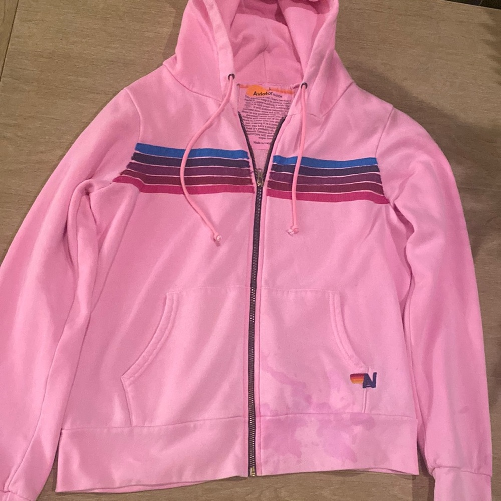 Aviator Nation 5 Stripe Hoodie - Neon Pink